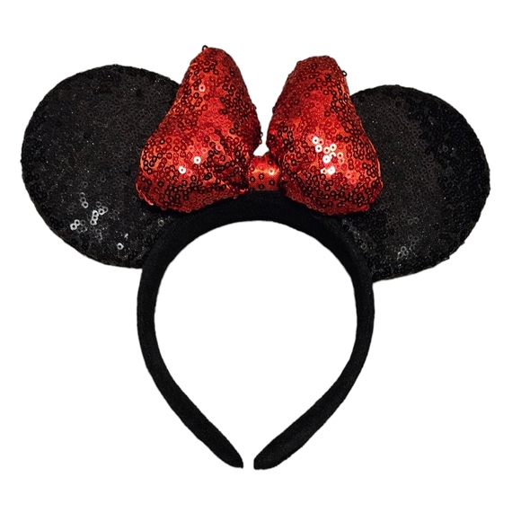 Disney Other - Minnie Mouse Sequin Red & Black Ears Bow Headband NWOT